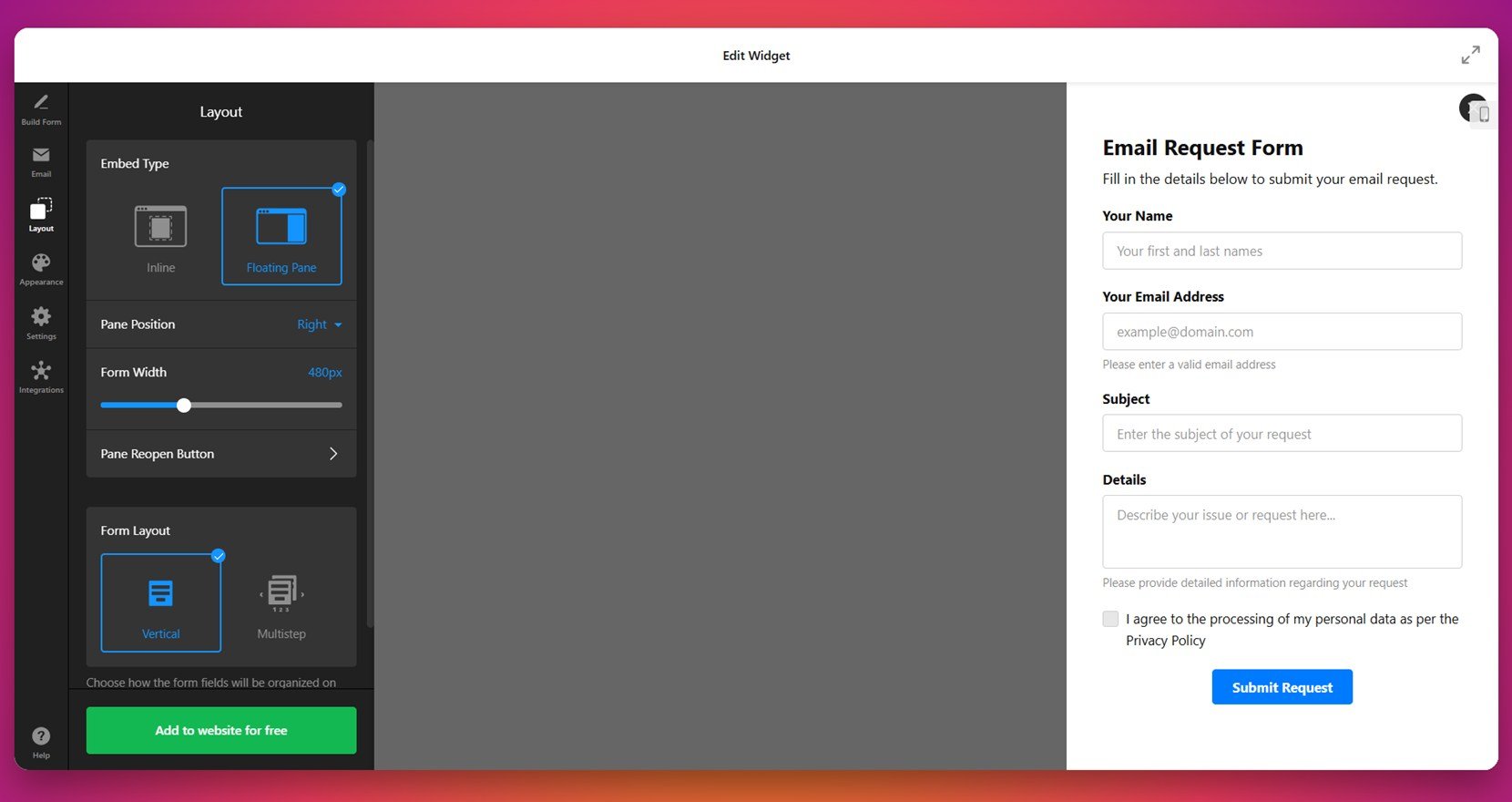 Customize the form's layout