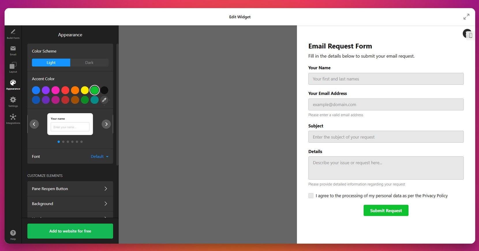 Work on the widget's design