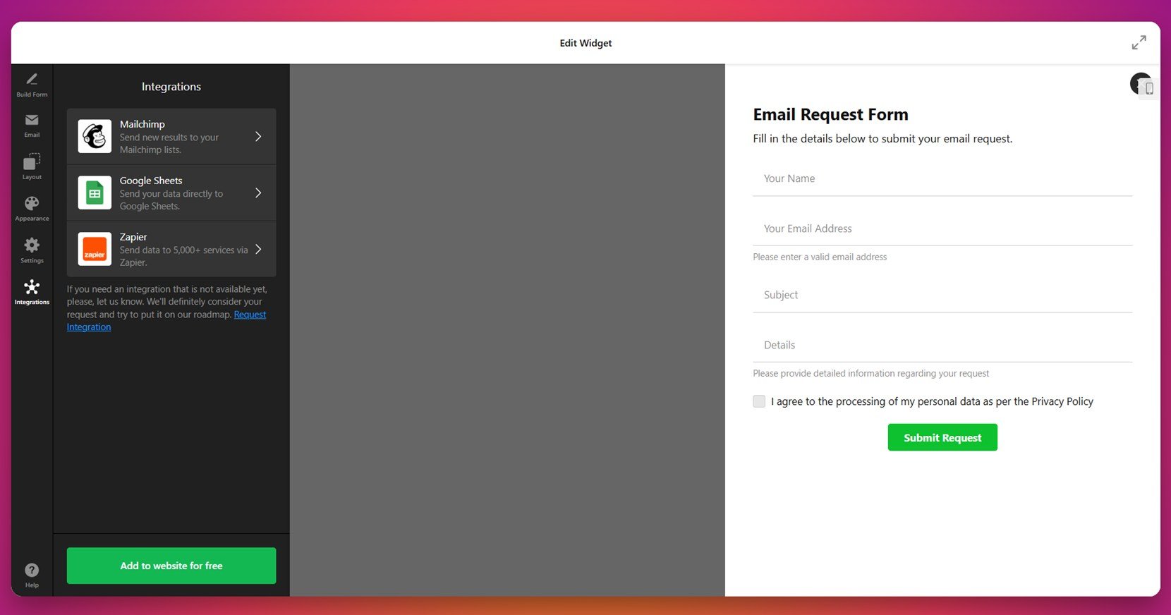 Configure form integrations