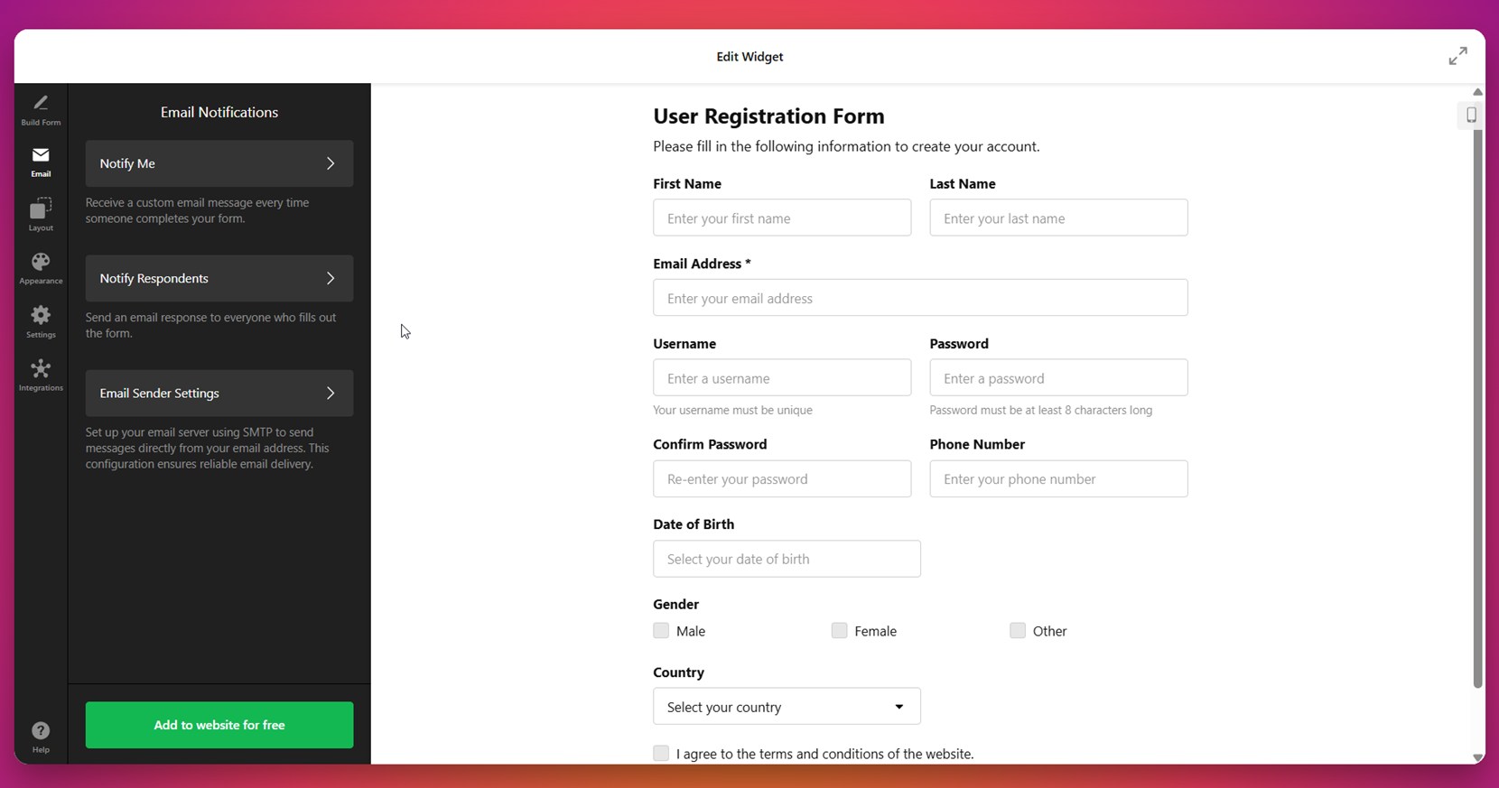 Allow email notifications