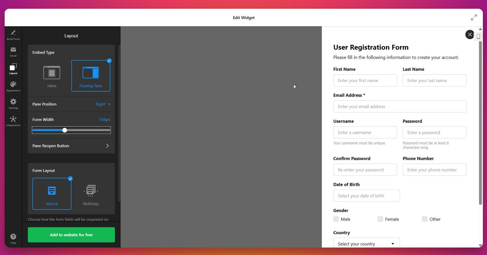 Pick a form's layout