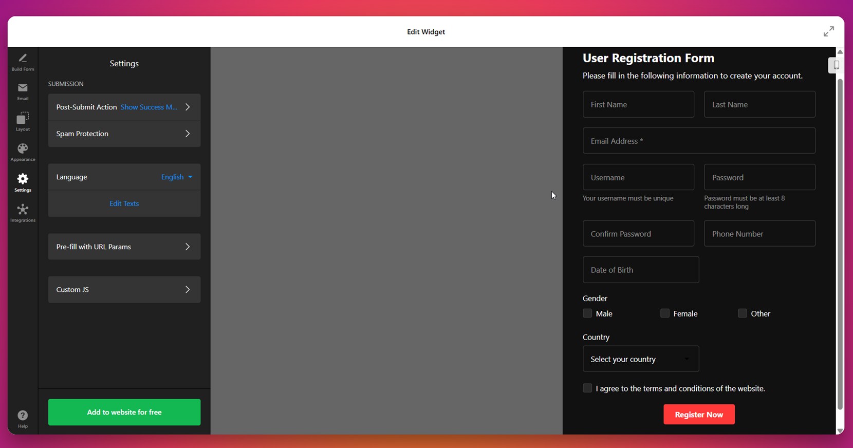 Finalize the settings