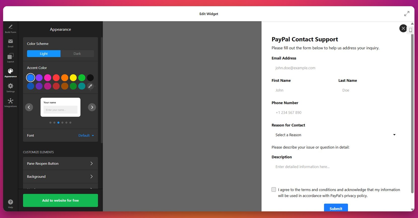 Change the form's design