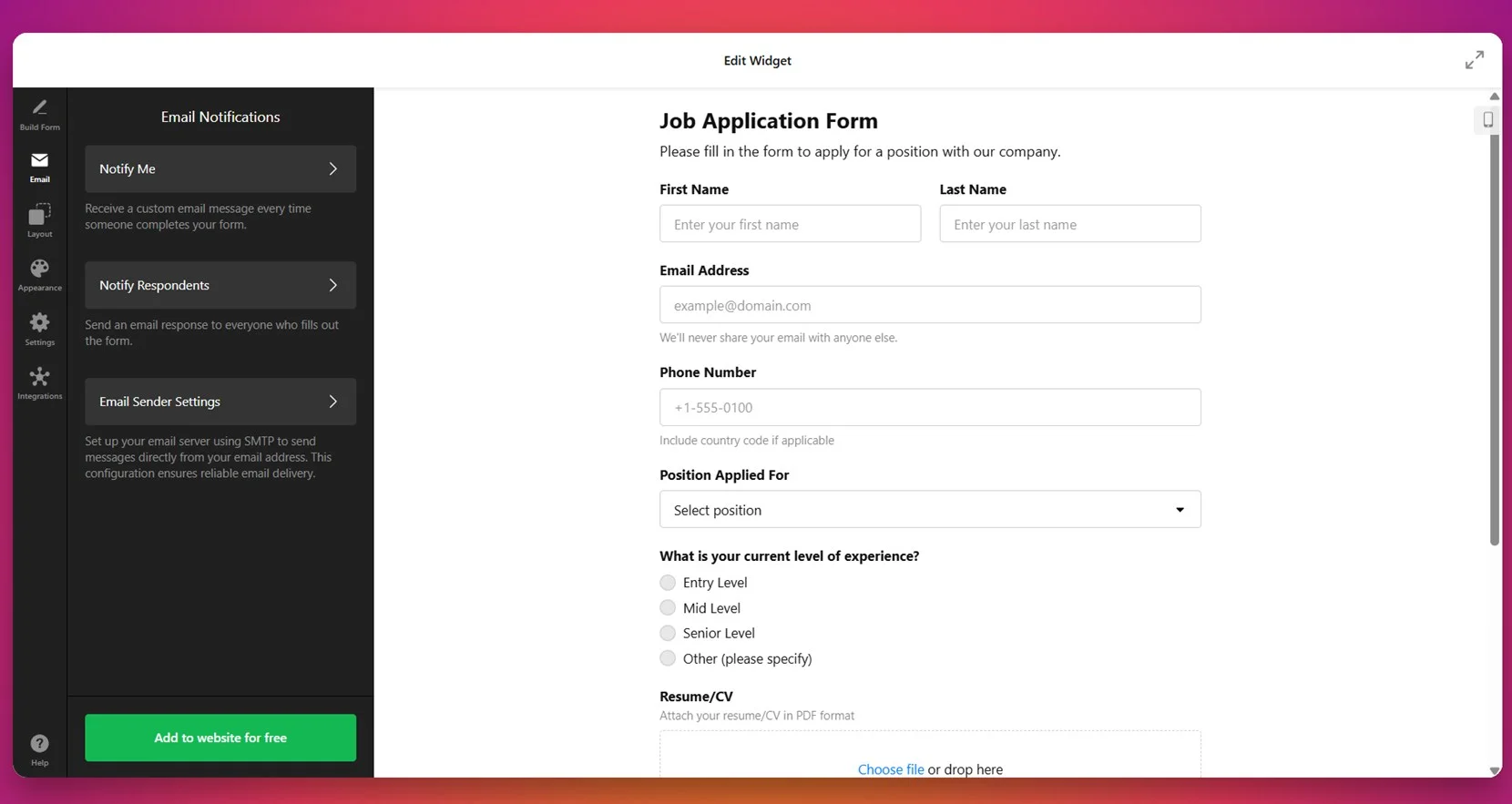 Allow email notifications