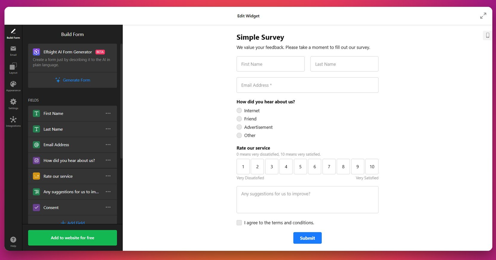Simple survey form example