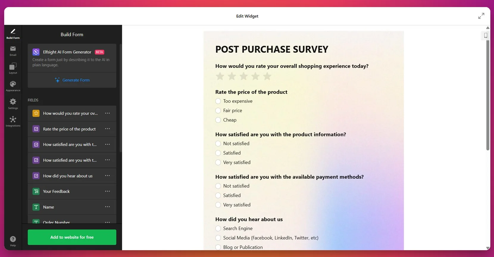 Post-purchase survey sample