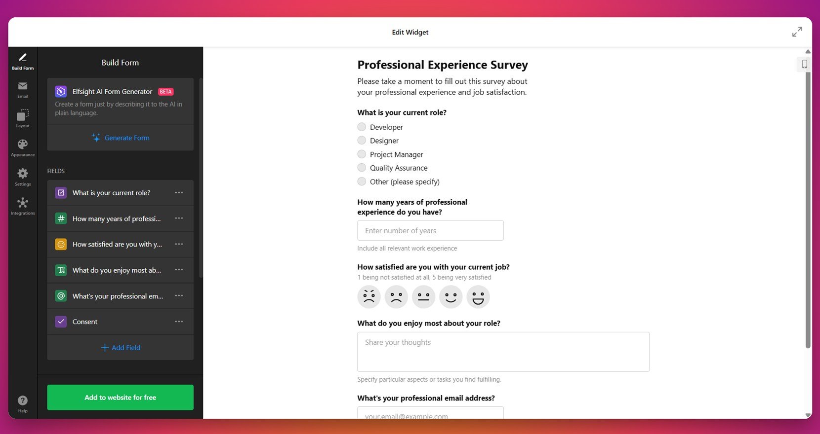 Interactive survey quiz example