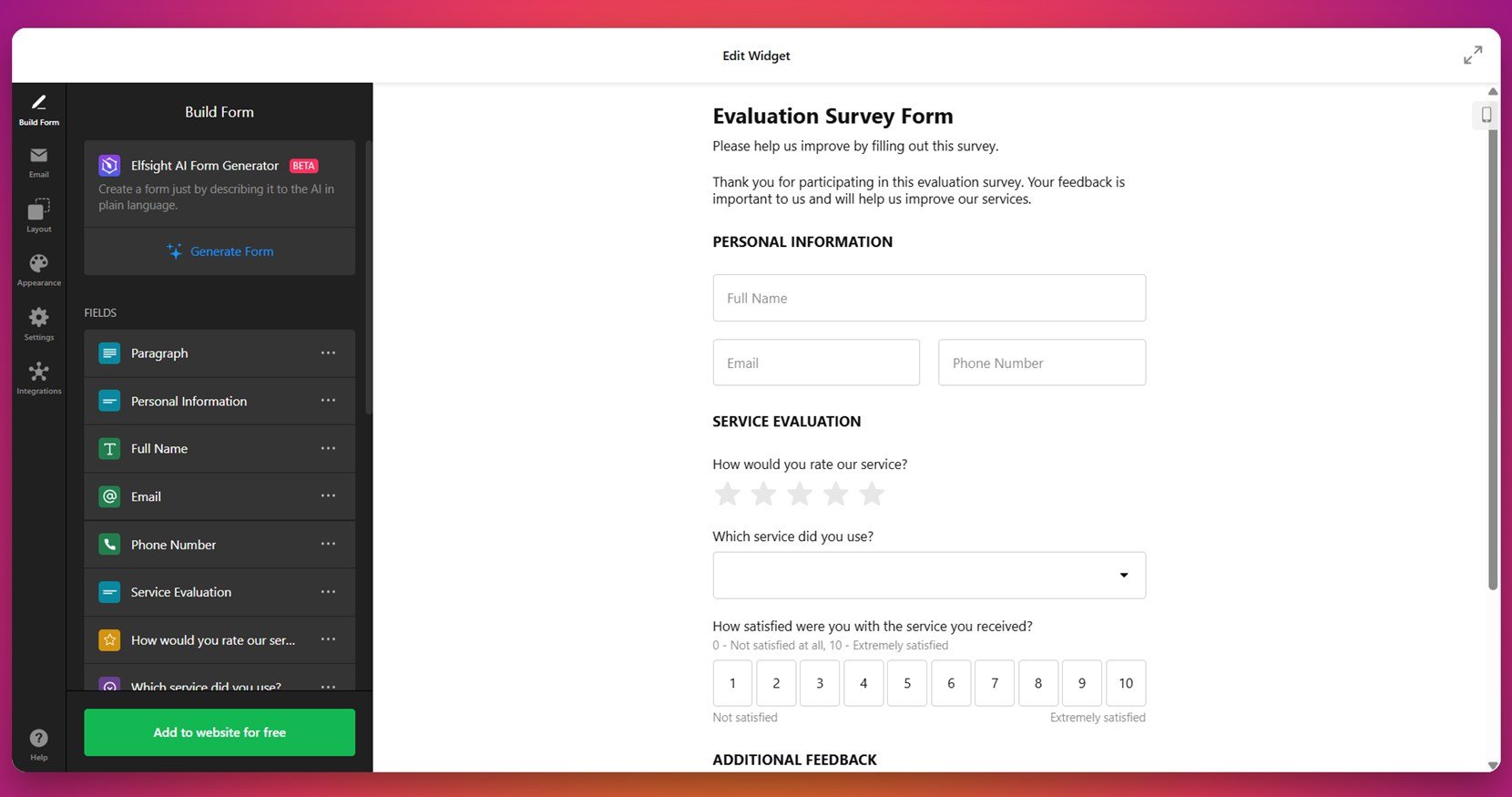 Evaluation survey example