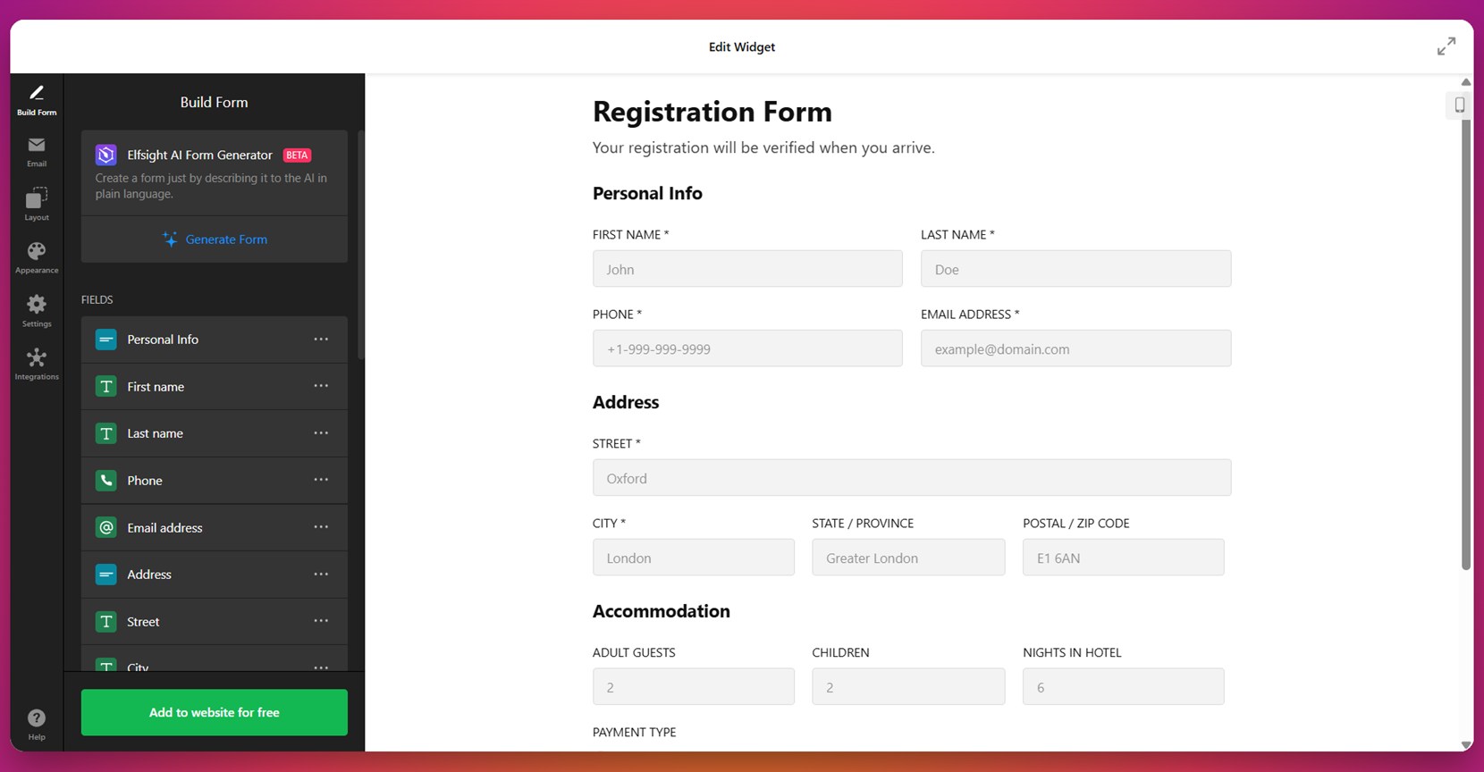 Stylish online form layout