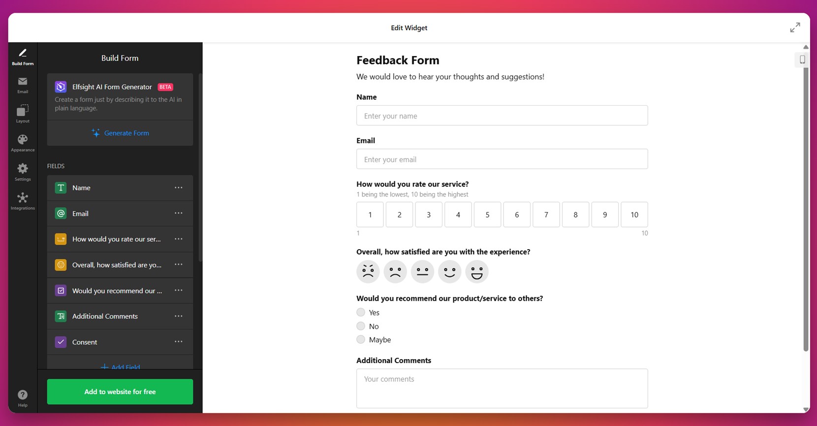 Creative website form design sample