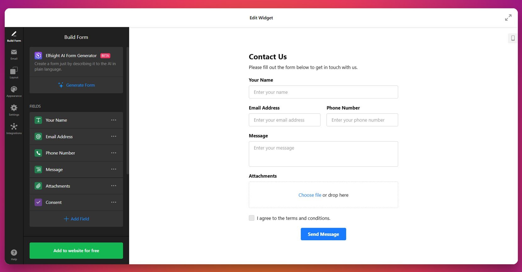 Contact form with file upload option