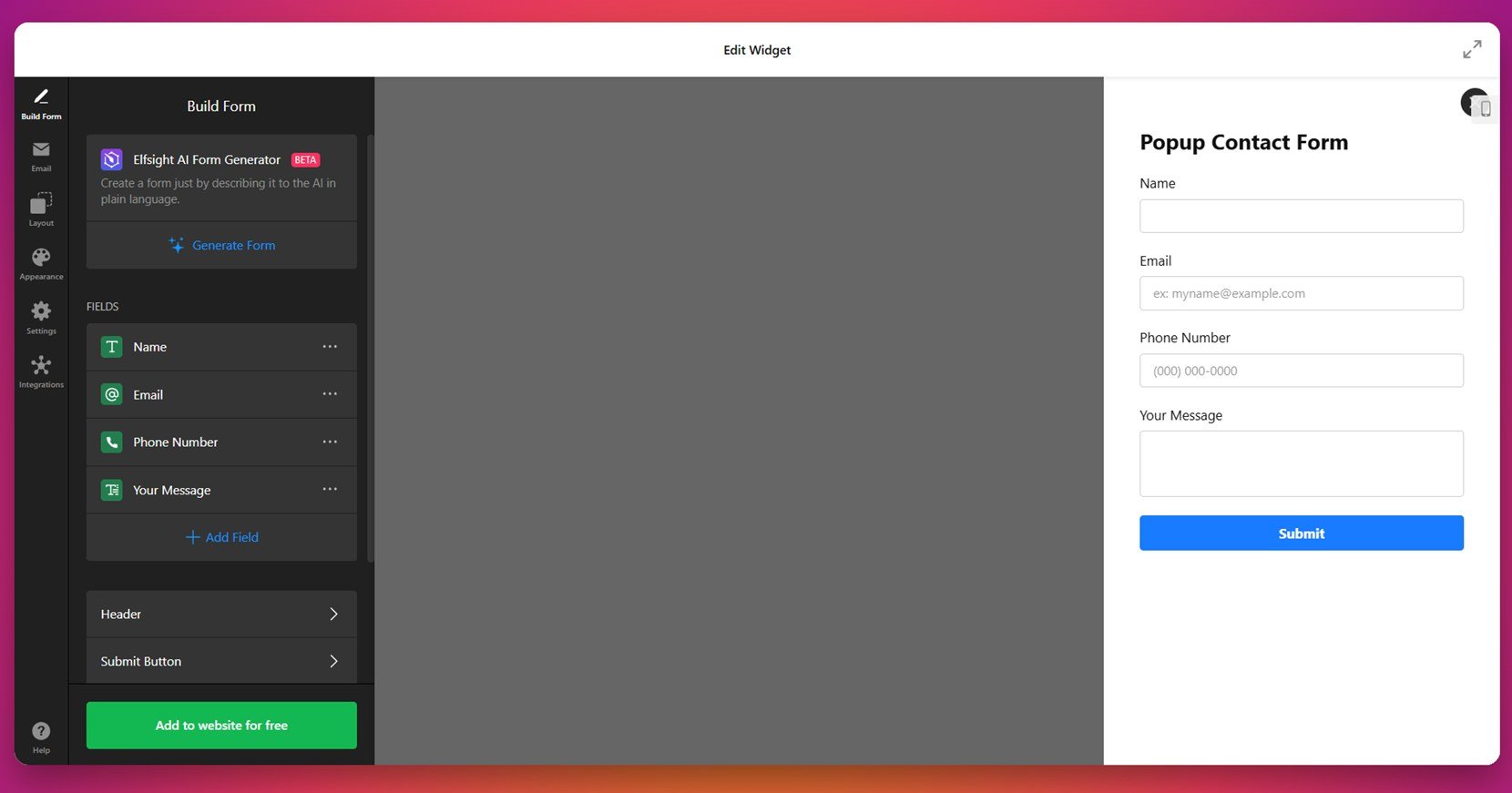 Floating contact us form layout