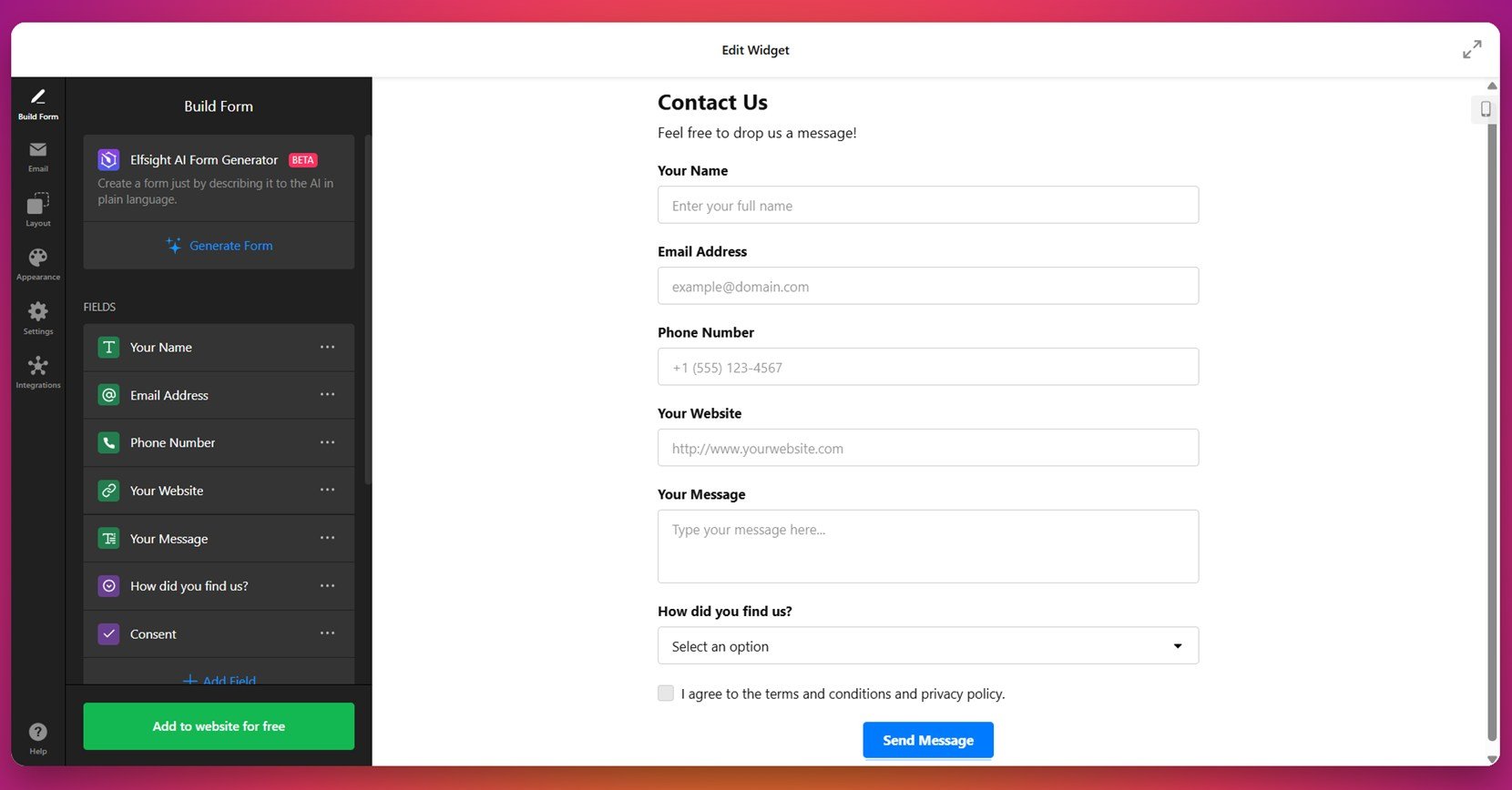 Contact us form example