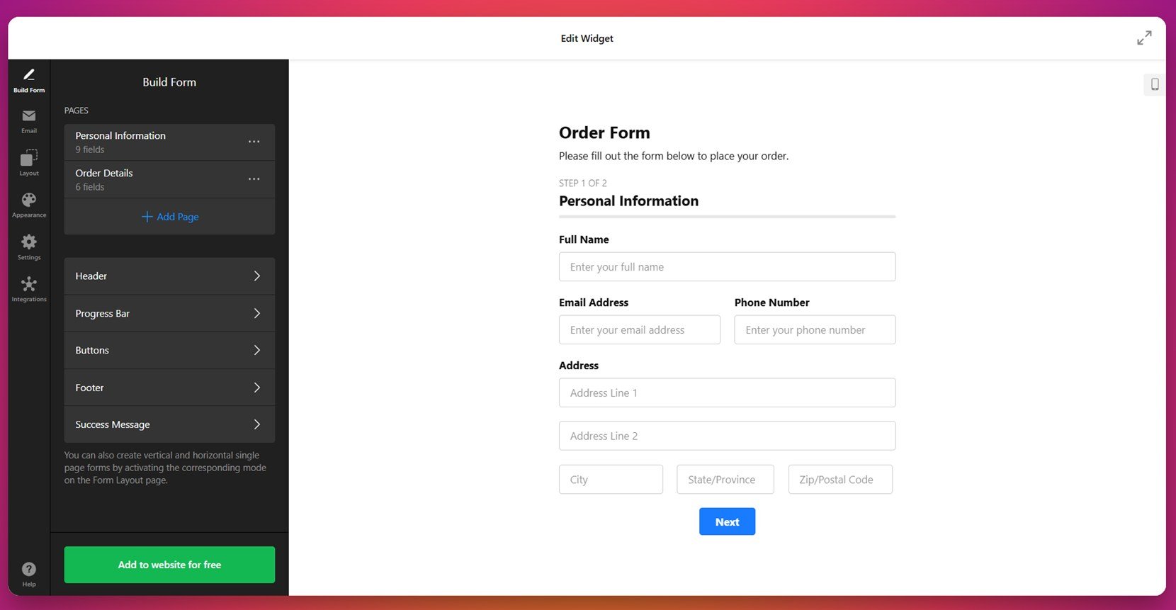 Effective online form example