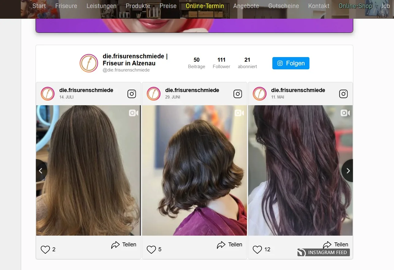 Instagram Feed Hairdressing Business