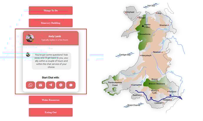 Wales Outdoors live chat implementation