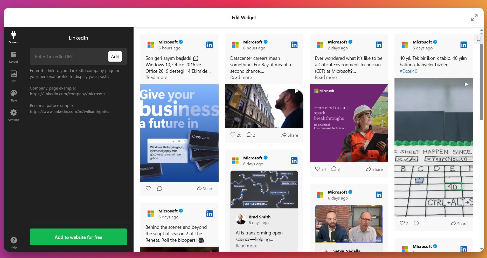 Connect your LinkedIn company page as a source