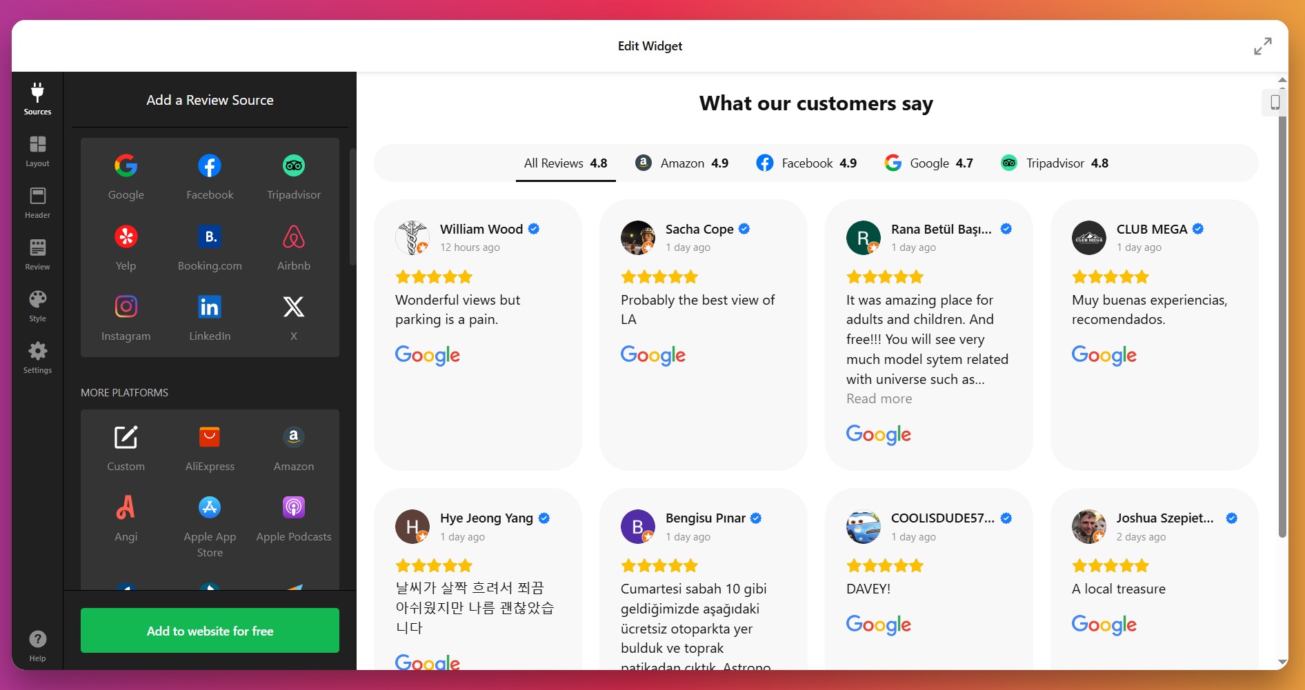 Connect your profile and the widget