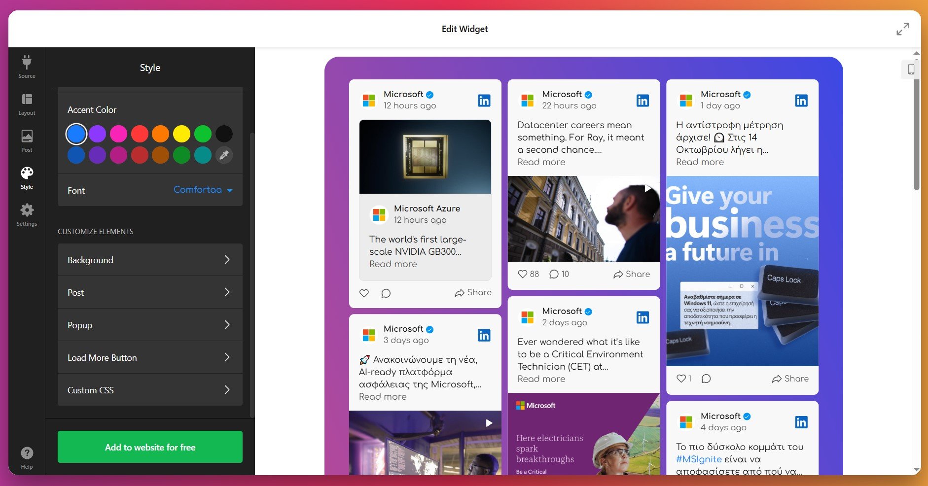 Style the LinkedIn feed with colors and fonts