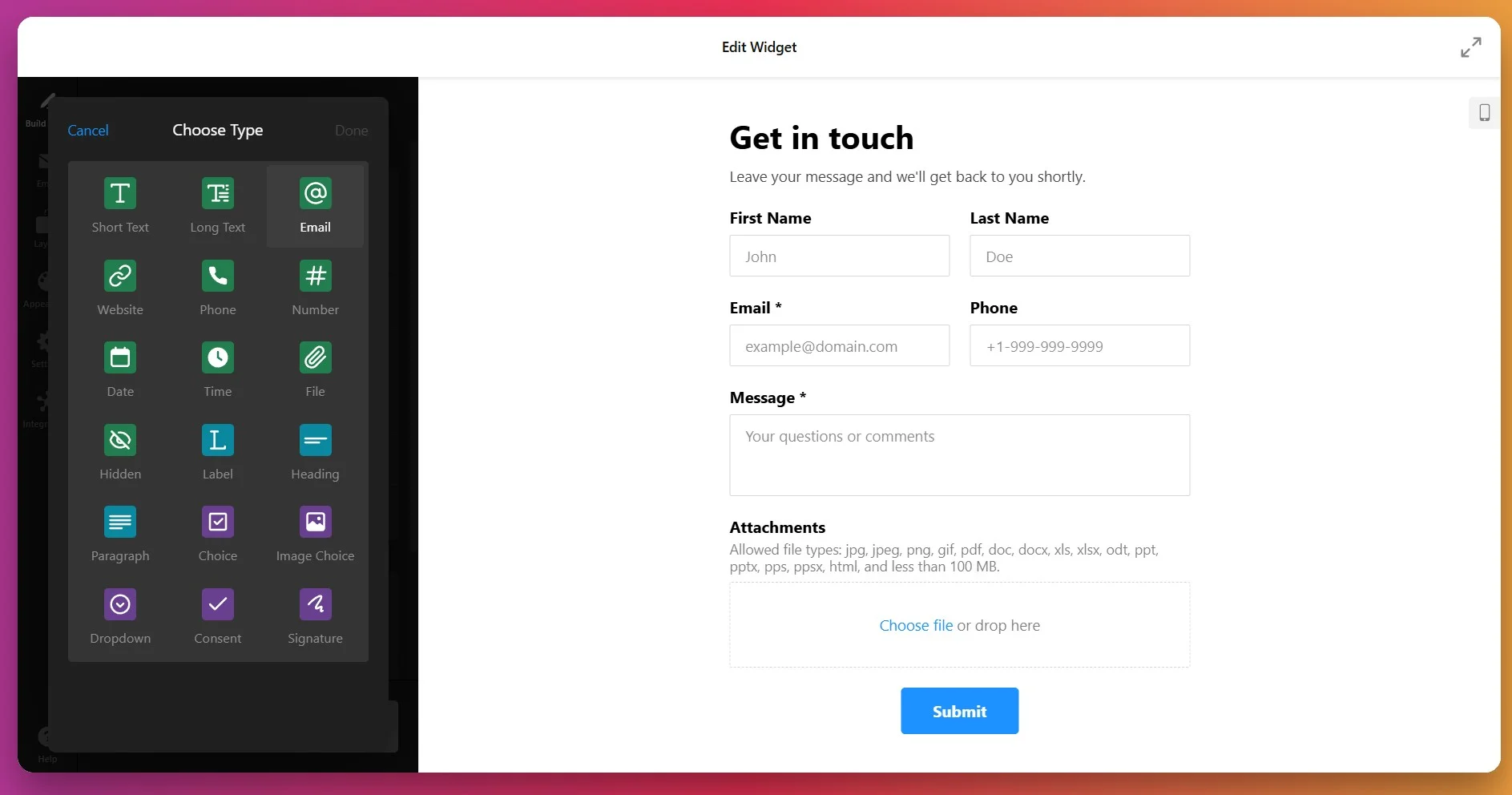 Choose Contact Form template