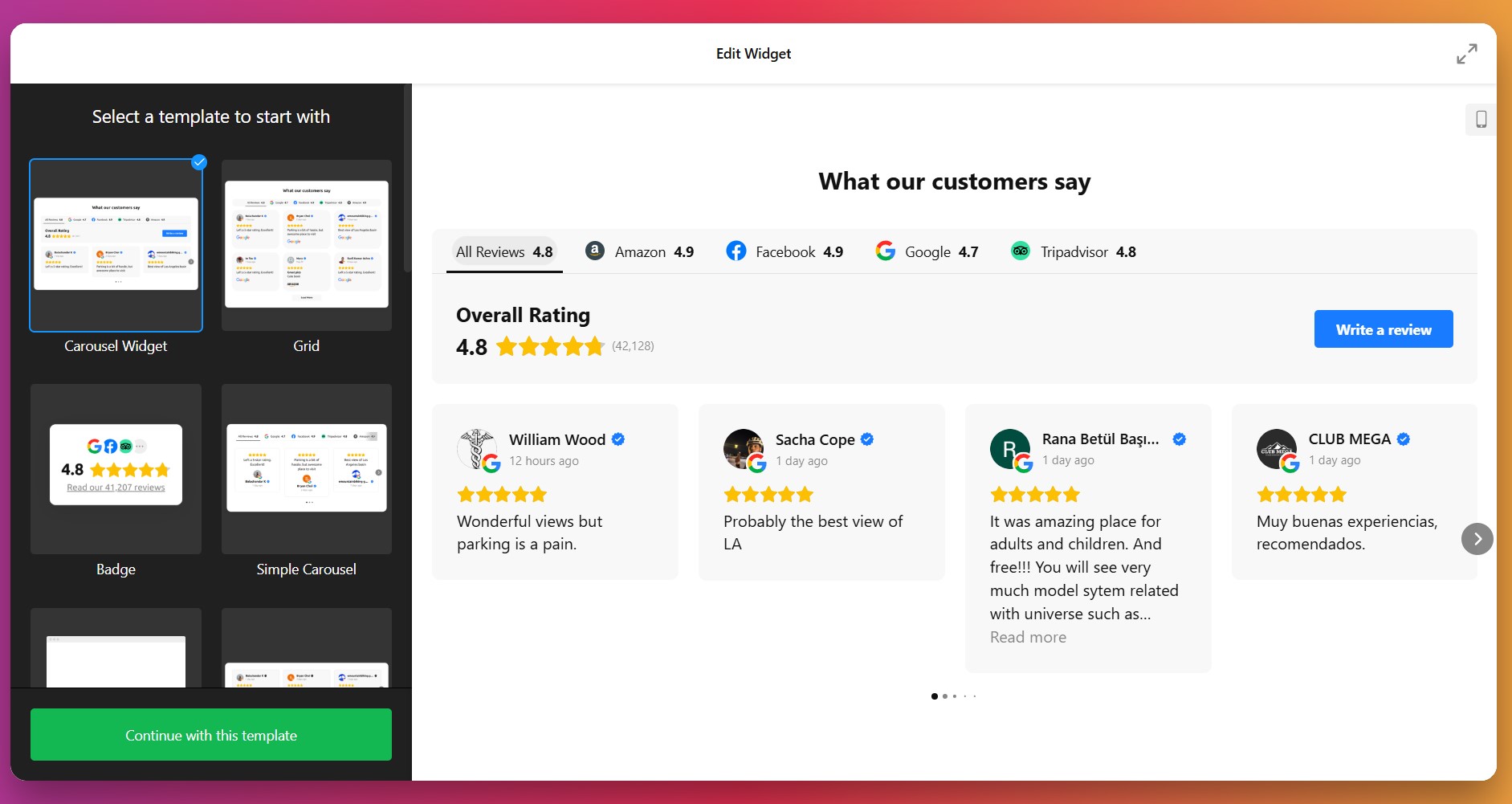 Pick a Reviews template