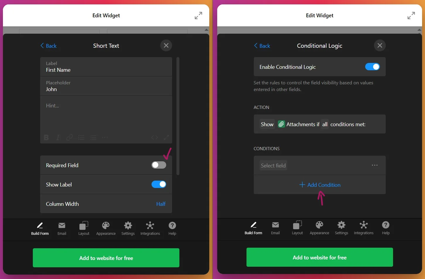 Build form fields in Contact Form