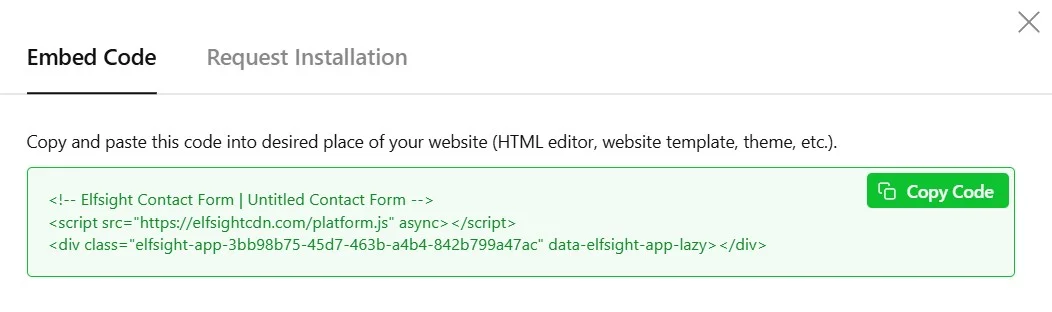 Copy Contact Form installation code