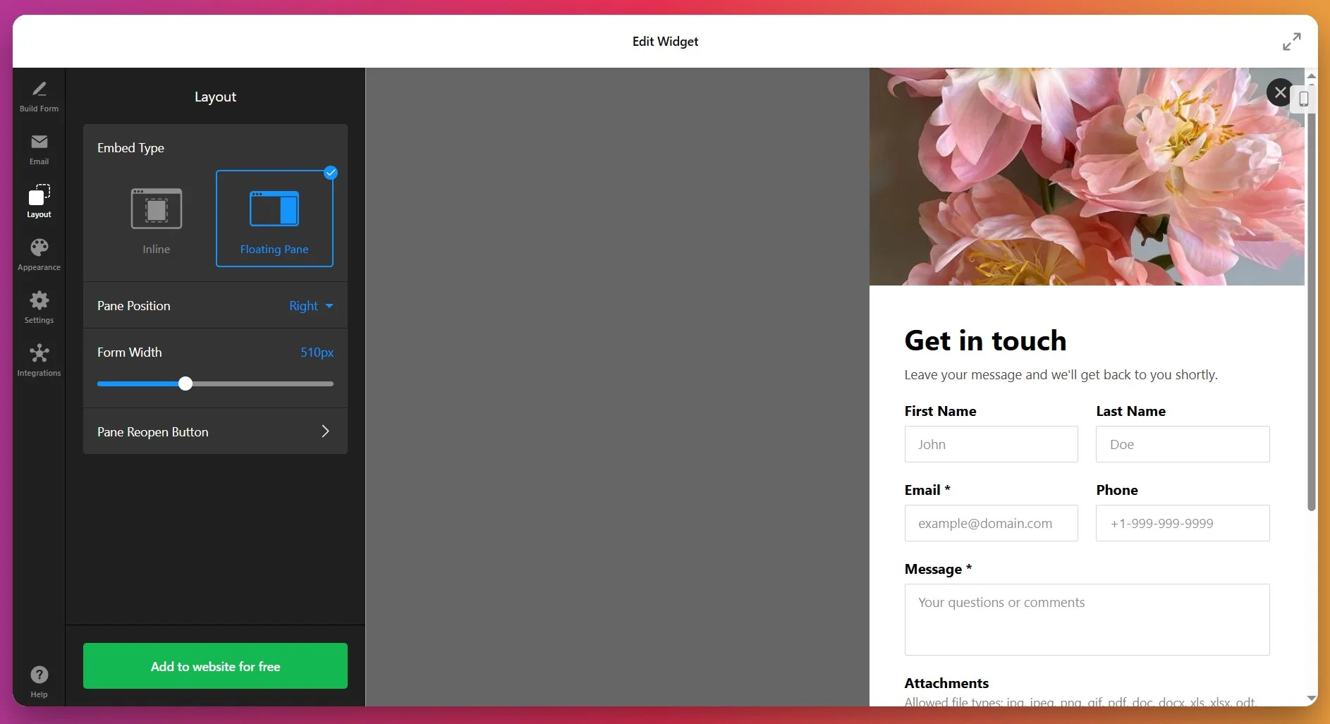 Configure Contact Form layout