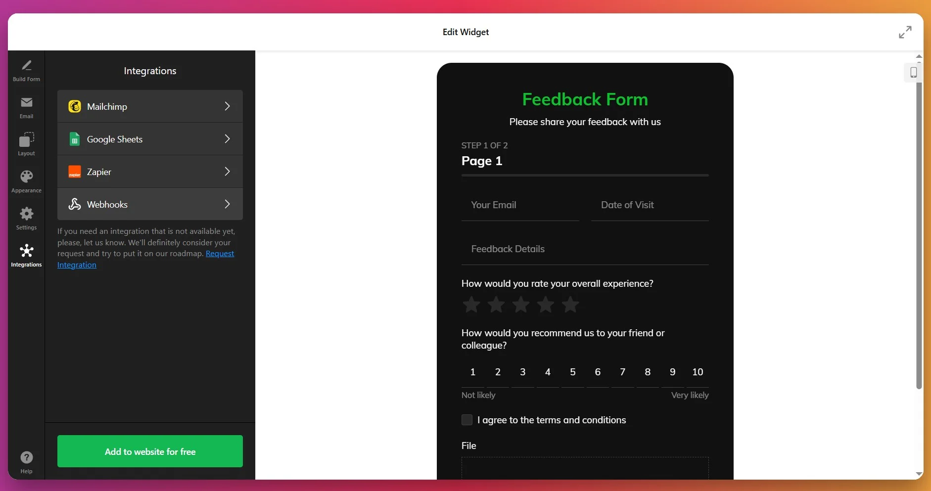 Configure form integrations