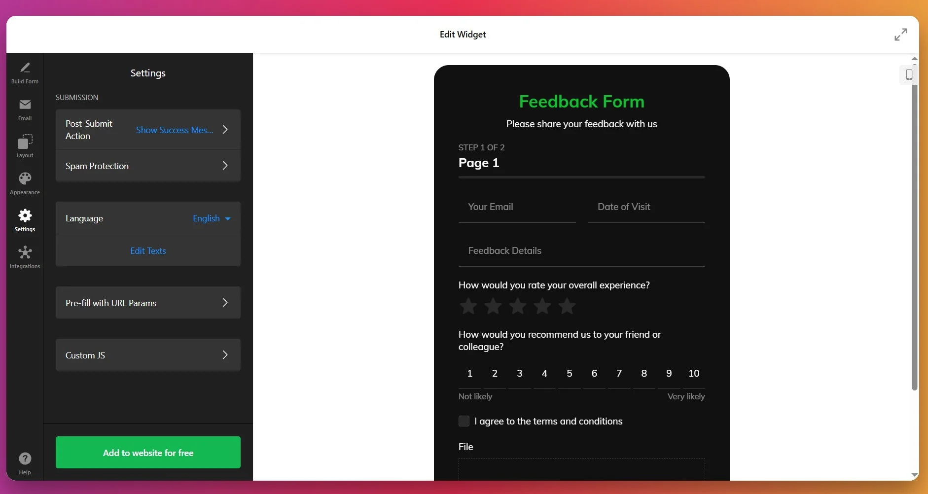 Customize the widget's settings