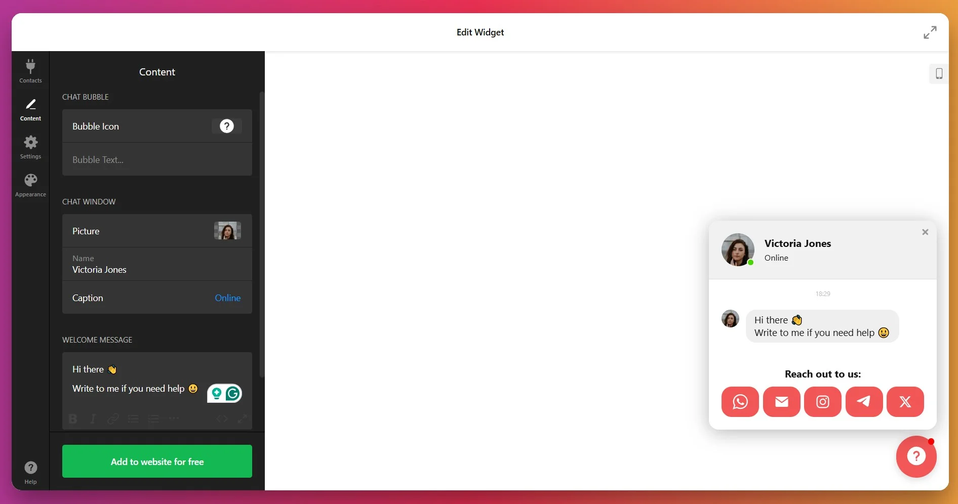 Customize live chat agent info