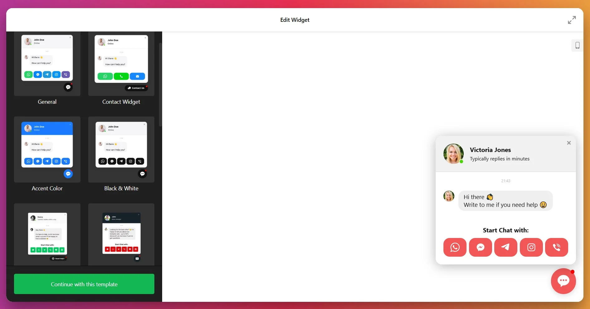 Choose your live chat for WordPress template