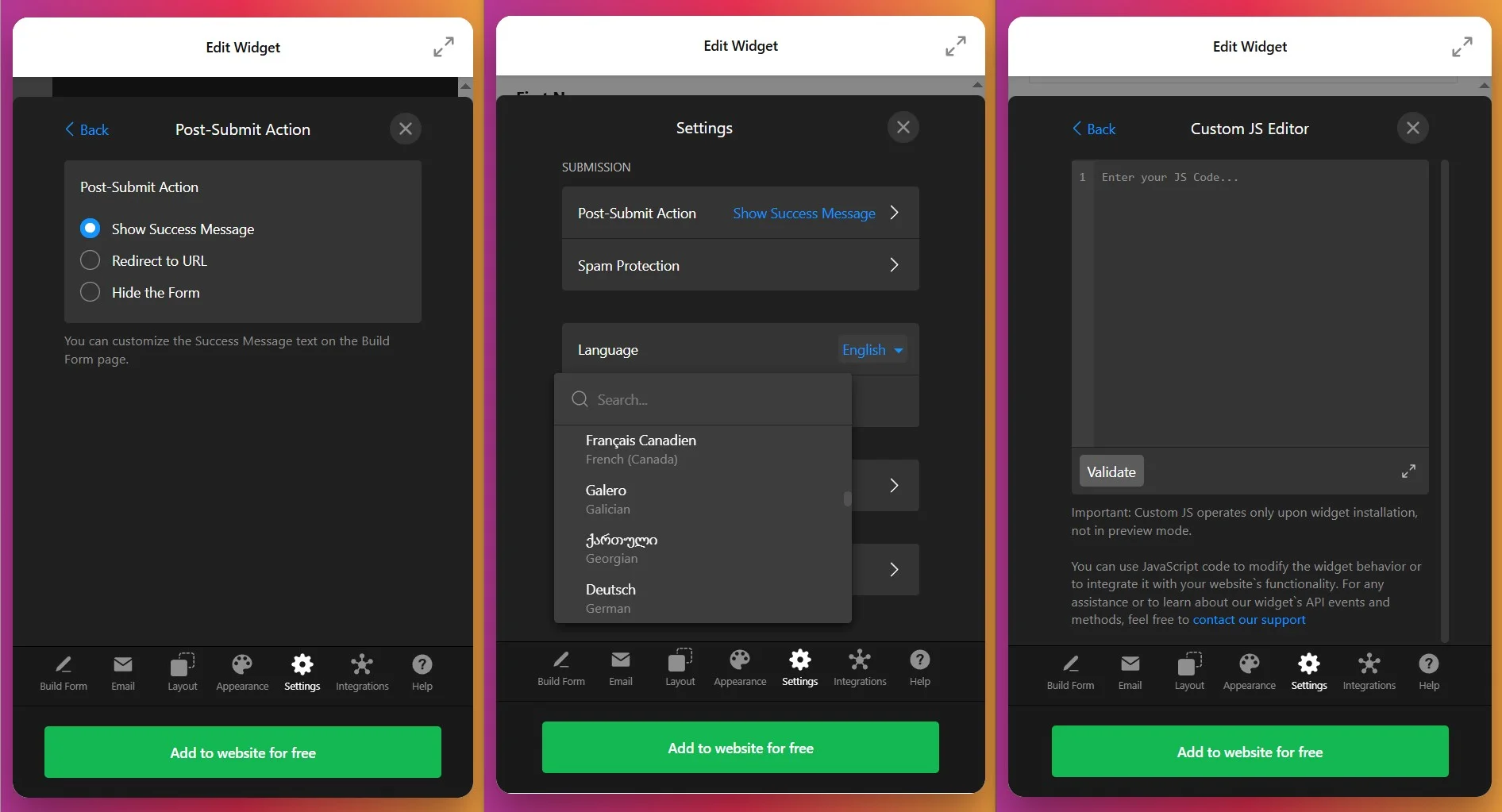 Configure form settings