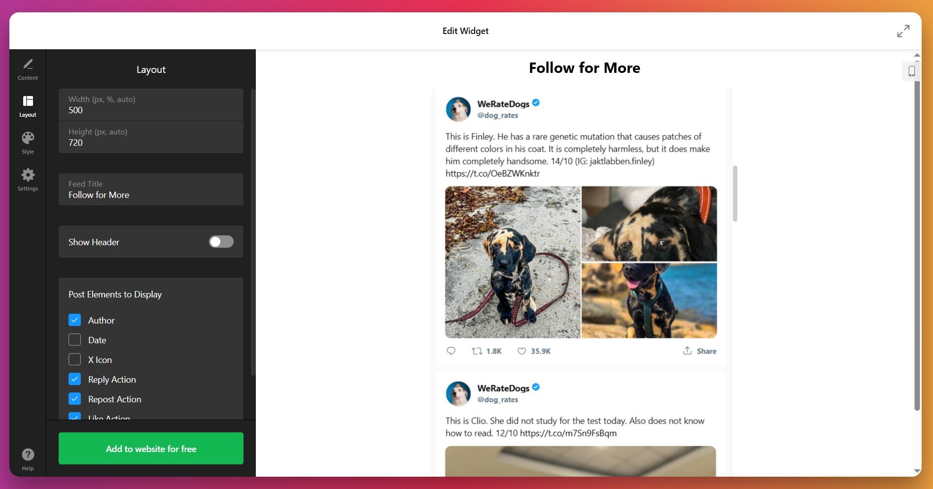 Select feed layout