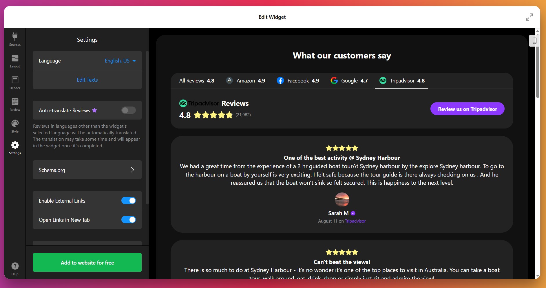 Finalize the settings of the widget