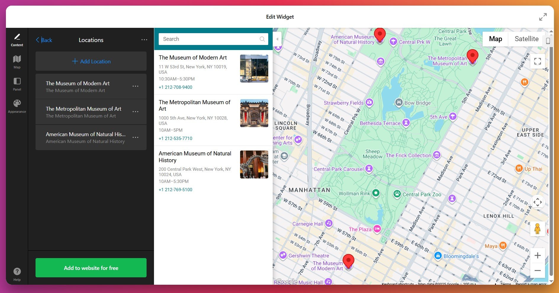 Add business location to Google Maps widget