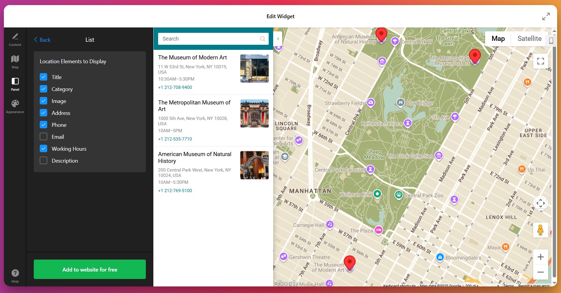 Configure locations panel for multiple business locations