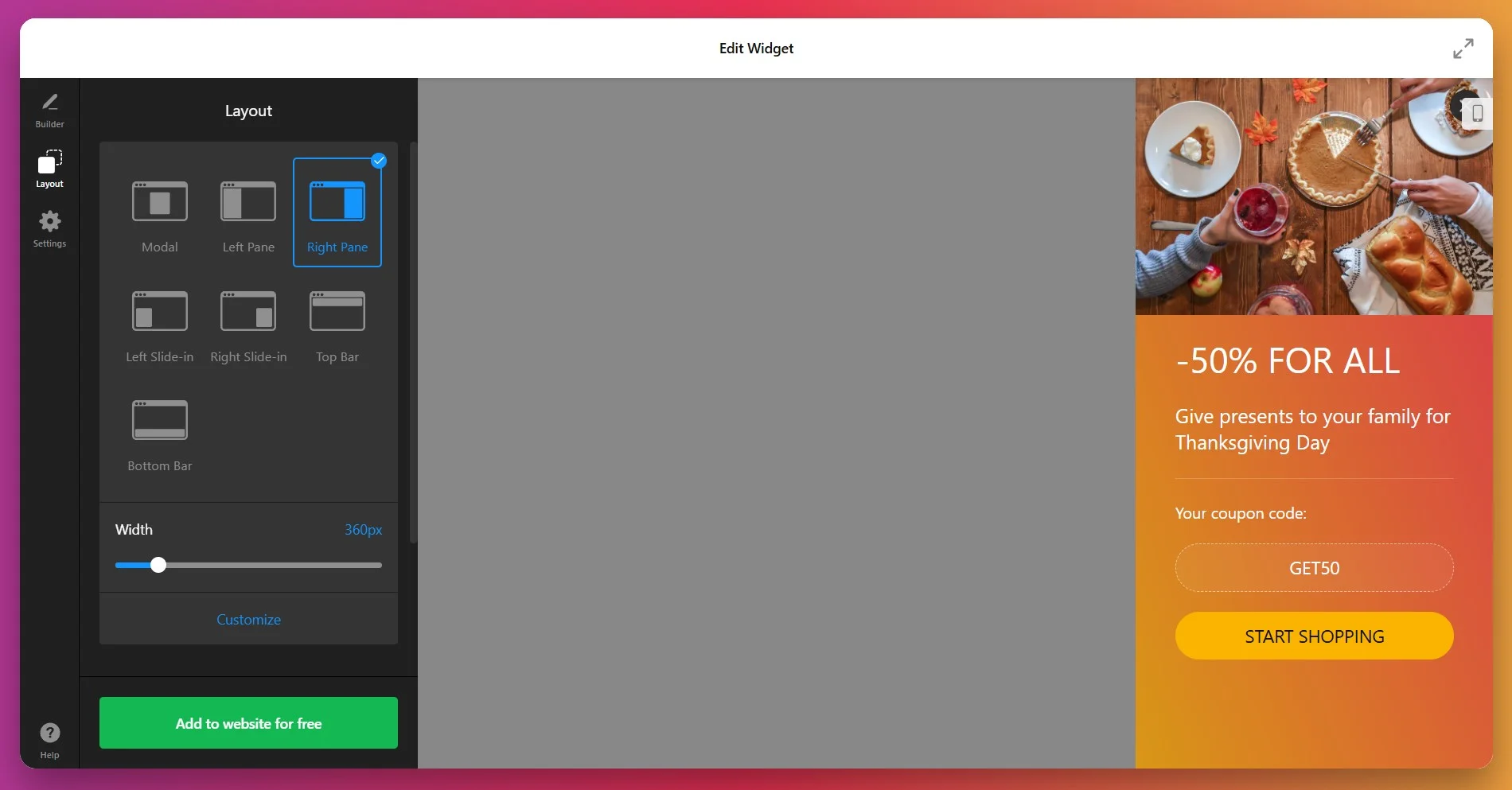 Configure popup layout
