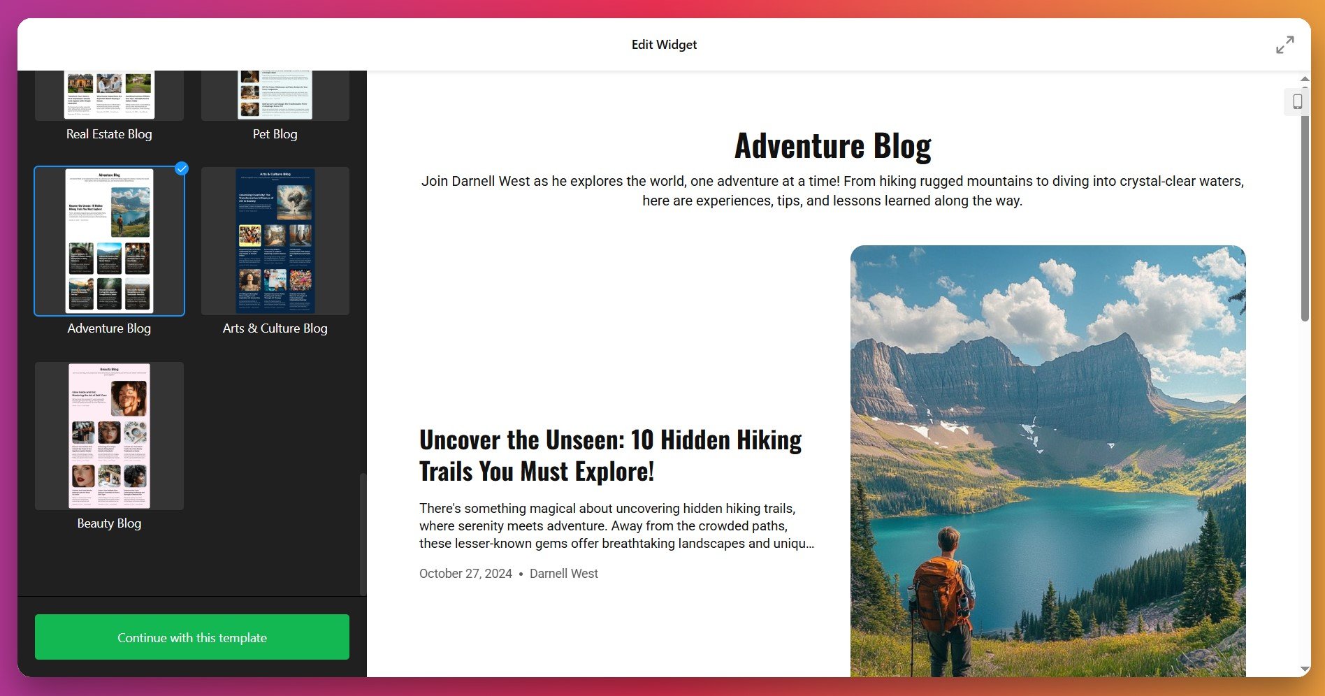 Select professional blog template for your website