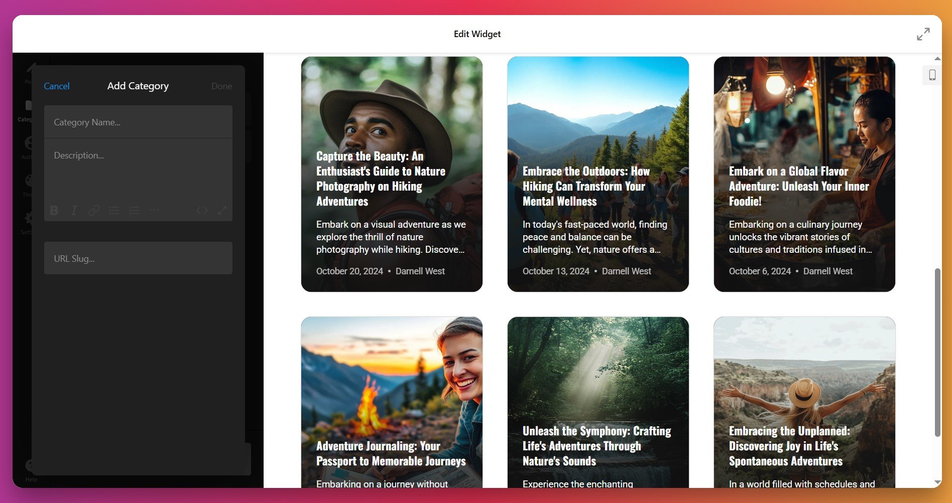 Adjust author details and categories for your blog