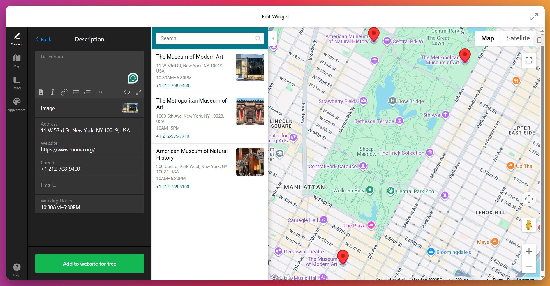 Configure detailed business location information