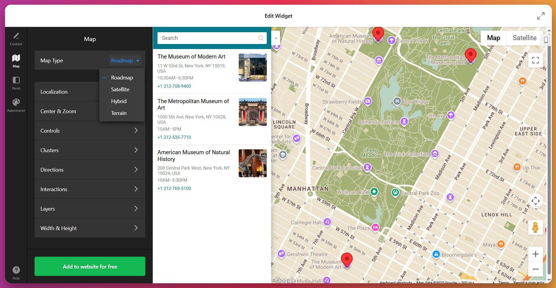 Configure map interaction controls and settings