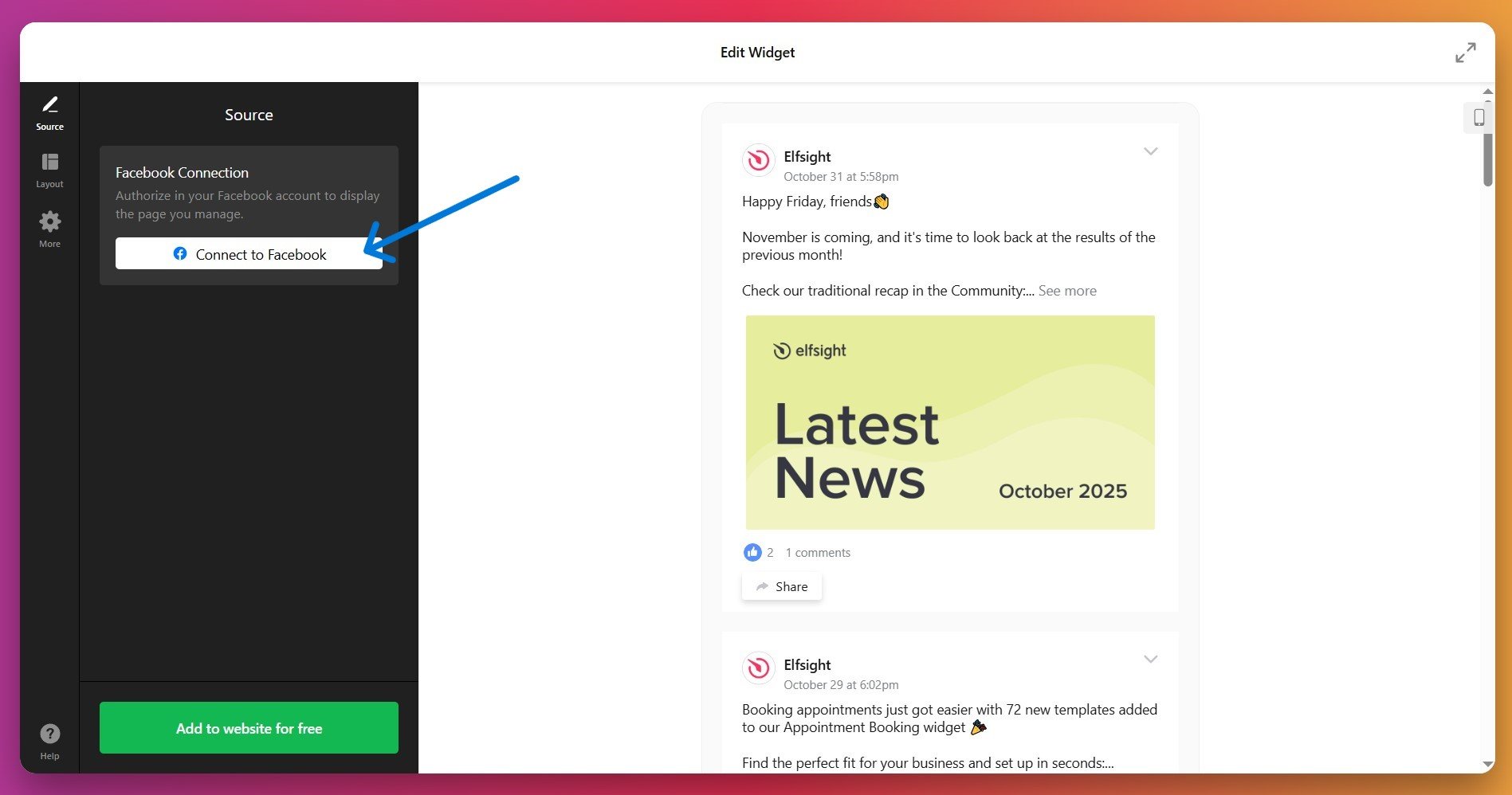Connect Facebook Source