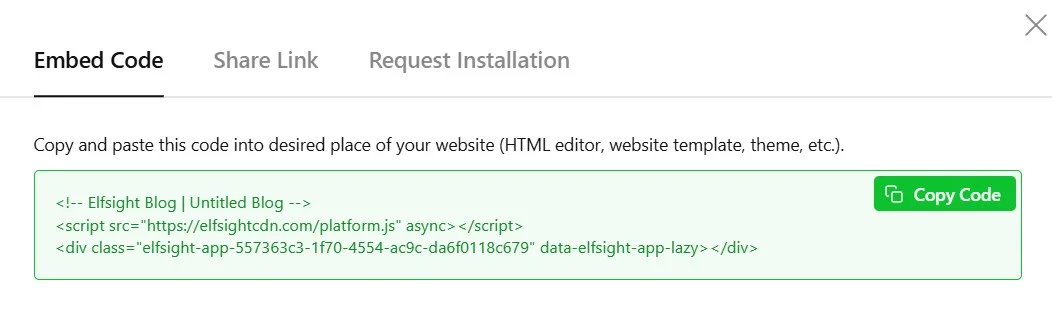 Copy blog installation code to embed on your website