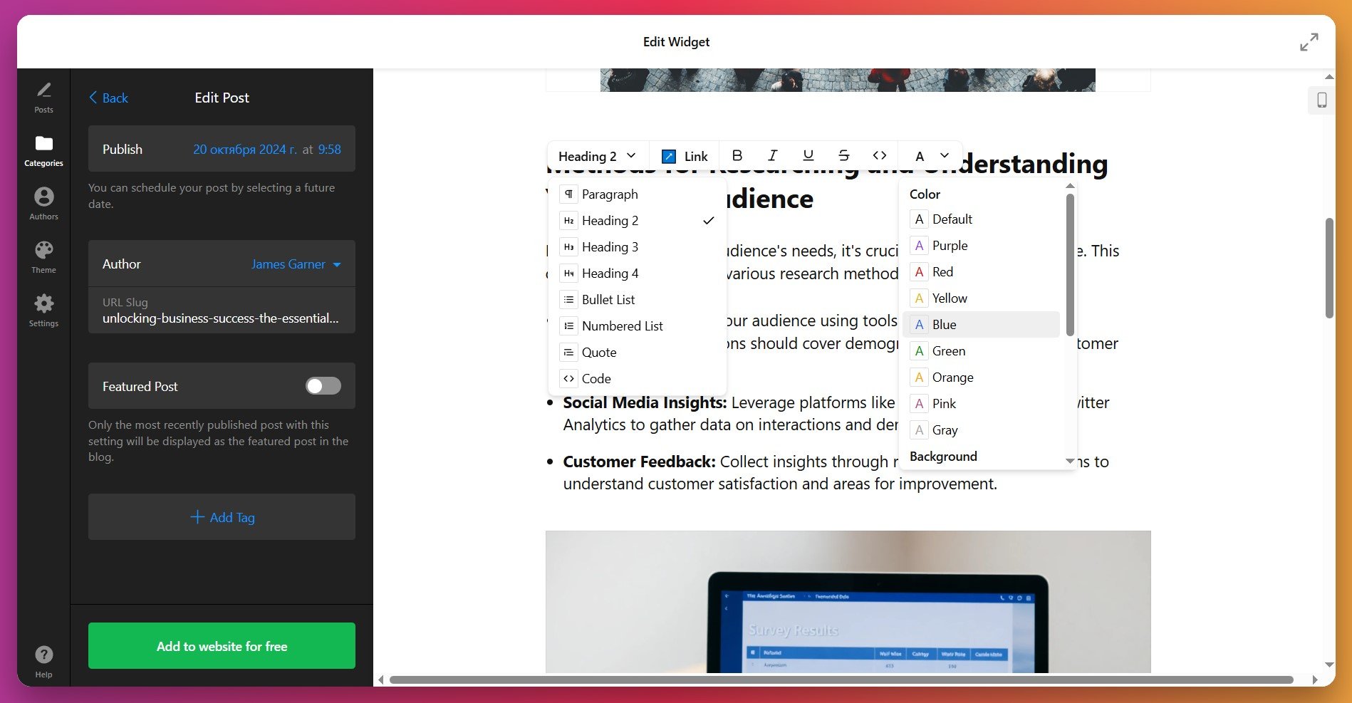 Optimize blog post content and images for your website