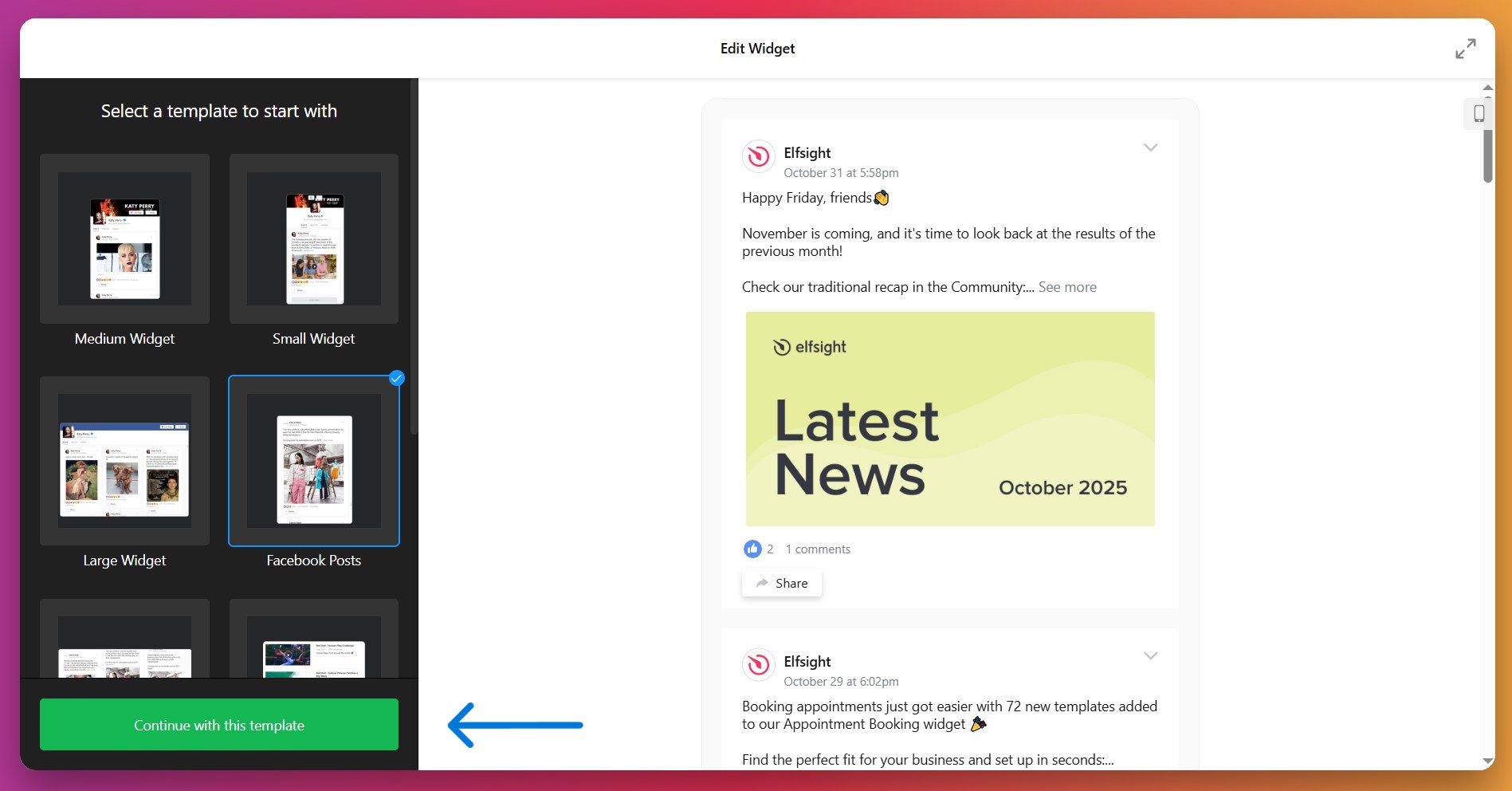 Facebook Feed Choose Template