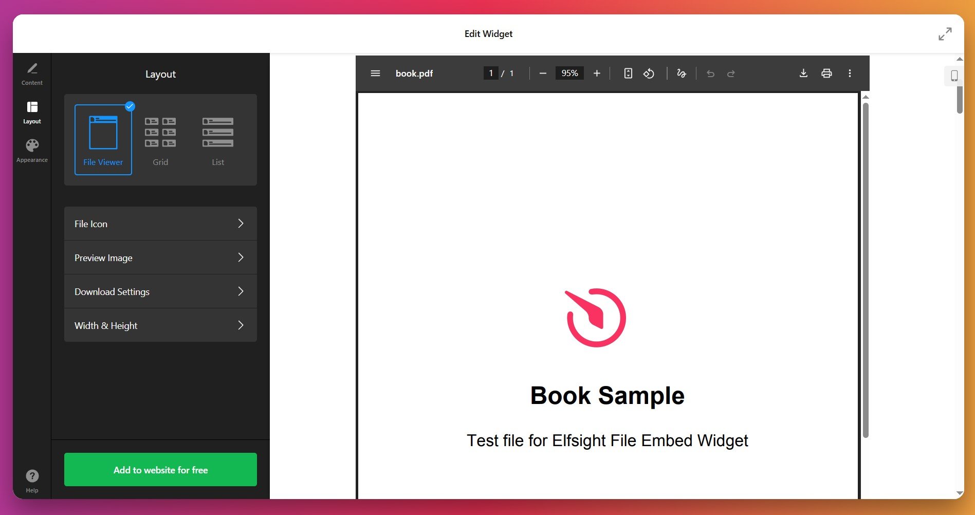 Configure layout settings for PDF display