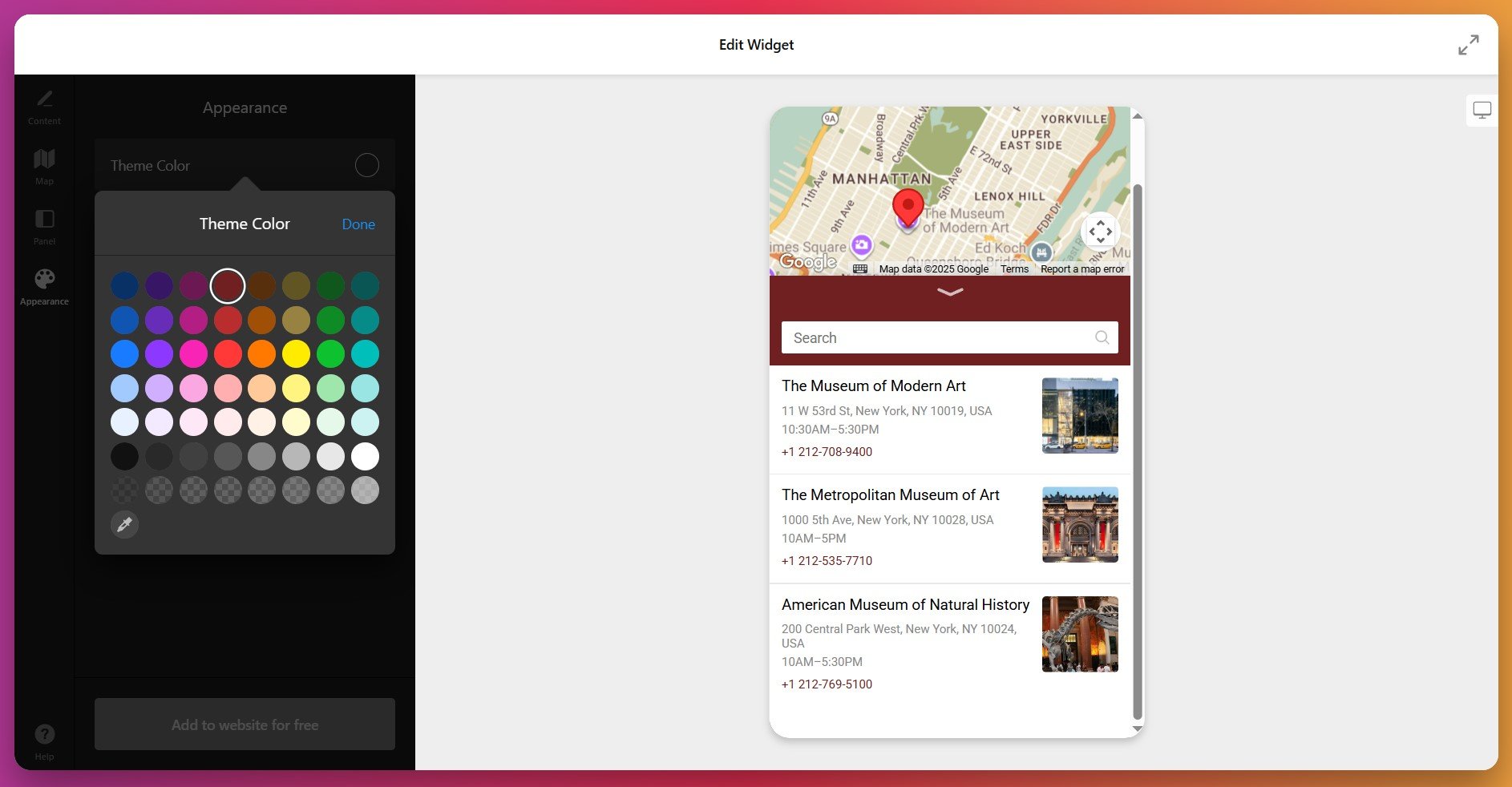 Customize Google Maps widget styling and appearance