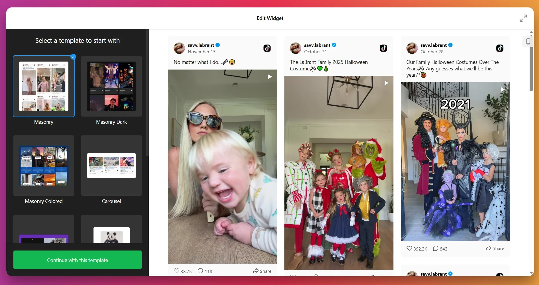 Select a TikTok Feed Template