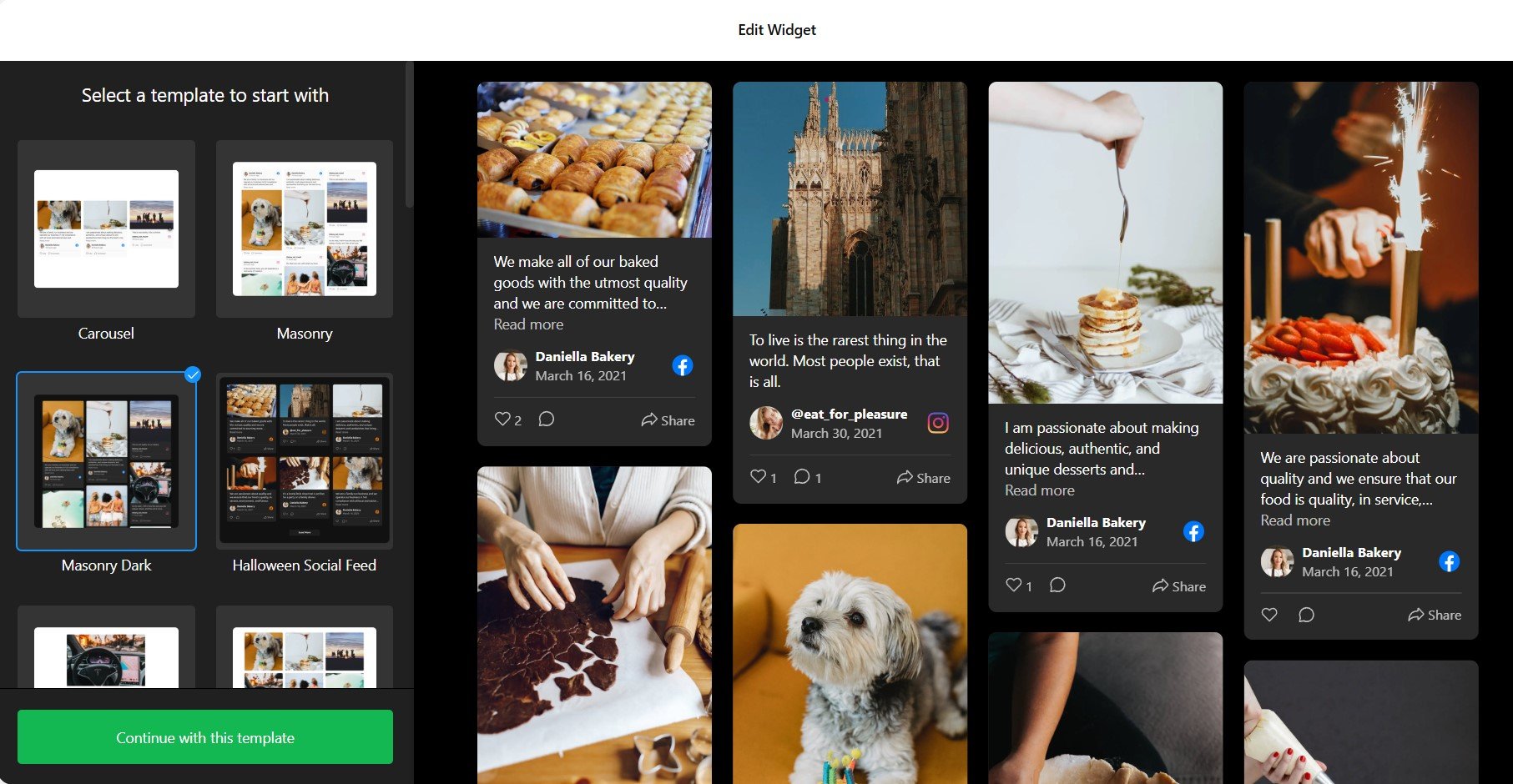 Pick a Social Feed layout template